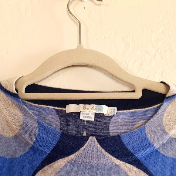Boden sz. 2 swirly blue pattern sweater 3/4 arm wool - Picture 6 of 10